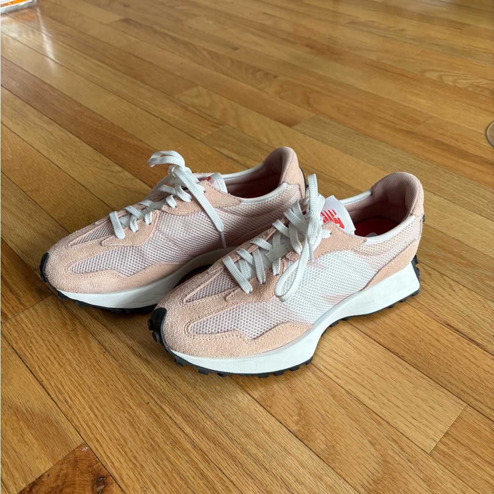 New Balance Women's 327 Pink and White Sneakers - Picture 3 of 7